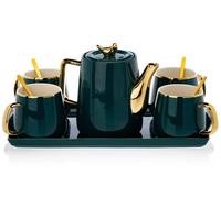 HowHomely coffee service 4 people with teapot green gold drinking set tea