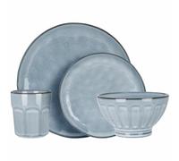HowHomely Dinner Service Crockery Set for 4 People 16 Pieces Stoneware Plates Cups Bowls Blue Reactive Glaze Modern Natural