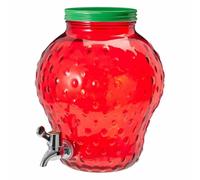 HowHomely Drinks Dispenser, Water Dispenser, 4 L Glass Dispenser with Tap, Juice Dispenser, Strawberry Shape, Design, Party Drink Container with Lid