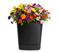 HowHomely Flower Pot with Saucer Black 25 x 25 x 28 cm Modern Minimalist Plant Pot Planter Matte for Indoor Use