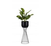 HowHomely Plant Stand with Planter Metal Black Round Modern 56 x 20 x 20 cm