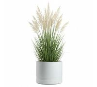 HowHomely Planter Flower Pot Plant Pot 38 x 38 x 32 cm White Planter Weatherproof Modern Round with Stripes for Garden Patio Balcony