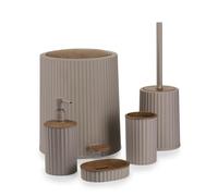 HowHomely Roza Bathroom Set Beige Striped | Soap Dispenser Toothbrush Cup Soap Dish Toilet Brush Bin Bathroom Accessory Set Ideal for Bathroom Equipment