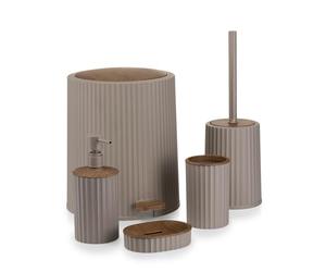 HowHomely Roza Bathroom Set Beige Striped | Soap Dispenser Toothbrush Cup Soap Dish Toilet Brush Bin Bathroom Accessory Set Ideal for Bathroom Equipment