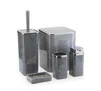 HowHomely Set of Toilet Brush Black Grey Marble Look Bathroom Bin and Elegant Accessories