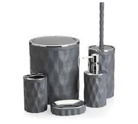 HowHomely Toilet Brush Set Grey Bathroom Bin Soap Dispenser Soap Dish Grey Silver Bathroom Bin and Toilet Brush and Toothbrush Cup Soap Dish Grey with Silver Accents