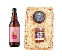 Howies Cider Wicker Tray | Grapefruit Cider 3.4% 500ml | Snowdonia Black Bomber Cheese 200g | Stokes Beer Chutney