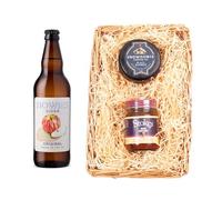 Howies Cider Wicker Tray Hamper | Original Cider 4.5% ABV 500ml | Snowdonia Black Bomber Cheese 200g | Stokes Chutney | Luxury Food Gift Set