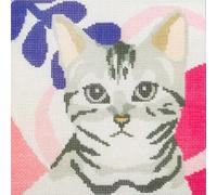 Howie's Needlepoint Needlepoint Canvas, 18CT Embroidery Stamped Patterns for Beginners or Advance, Printed Canvas(Cute Grey cat,7x7inch)