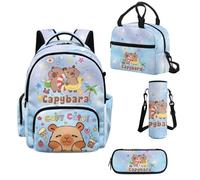 Howilath 17 Inch Girls Kawaii Pink Backpack Set 4 Piece, Summer Beach Capybara Bookbag with Lunch Bag Pnecil Case Water Bottle Sleeve for Teens 10-12