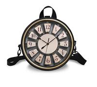 Howilath 3D Alarm Clock Pattern PU Round Handbag Lightweight Tote Bag Leather Shoulders Bag Casual Beach Bag for Women