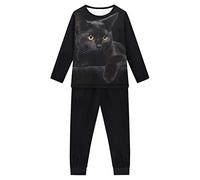 Howilath 3D Black Cat Black Pajamas Suit Casual Sleepwear Comfy Outfits Long Sleeves Nightwear for Children Boys Girls-7-8