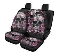 Howilath 4 Pack Car Seat Cover Full Set Gothic Skull Flower Front & Rear Seat Protectors Auto Accessories All Seasons Use