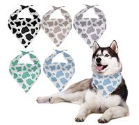 Howilath 5 PCS Set Dog Bandana-Cow Print Triangle Dog Bandanas Adjustable Scarf Bib Accessories for Small Medium Big Pet Puppy,Black Pink Purple Blue Green