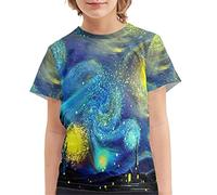 Howilath Abstract Starry Night T-Shirt Fancy Galaxy Painting Print, Child Short Sleeve Stylish Pullovers Top Regular Fit Soft T Shirt, Age 7-8