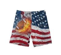 Howilath American Flag Boy Swim Trunks for Summer Beach Rugby Kids Swimwear Children USA Flag Ice and Fire Ball Boardshorts-13-14