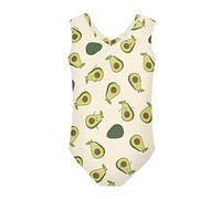 Howilath Avocado Swimming Costume Sweet Cute Cartoon Avocado Green Girl's Sleeveless Legsuit, Bikini Rush Guard Wetsuit, Age 9-10