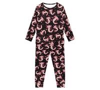 Howilath Axolotls 2 Pack Pajamas Suit Hearts Long Sleeves Outfits Salamander Love Heart Black Comfy Sleepwear for Kids-11-12
