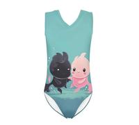 Howilath Axolotls Bathing Suit for Girls Cartoon Salamander V Collar Swimming Costume Girls Kids Lake Blue High Cut Swimsuit-9-10