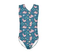 Howilath Axolotls Swimming Costume for Beach Summer Seaside Fish Jellyfish Crab Blue Thick Strap One Piece Sunsuit for Girls-9-10