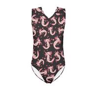 Howilath Axolotls Swimming Costume Hearts Girl's Sleeveless Legsuit Salamander Love Heart Black Swimwear for Valentine's Day-9-10