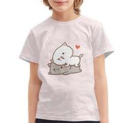 Howilath Baby Pink Cute Tee Shirt Short Sleeves, Cartoon Cats Friends Cat Paws Cake Pattern, Children Round Neck Pullover Top Age 9-10