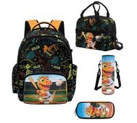 Howilath Baseball Dinosaur Boys Backpack Set 4 Piece, 17 Inch Elementary School Backpack with Insulated Lunch Bag, Kids Bookbag Ages 8-12