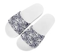 Howilath Beach & Pool Slider Shoes, Navy Skull Slippers Blue Vintage Rose Flower Gothic Skeleton Pattern, Funny Sundals Gift for Women - UK 4
