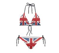 Howilath Bikini 2 Pieces Set England Flag Oil Painting British Flag Print, Women's Swimming Costume for Beach & Swimming Pool -XL