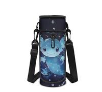 Howilath Blue Axolotl Water Bottle Holder Insulated Neoprene Water Bottle Carrier Sling Holder Bag with Shoulder Strap for Kids for School