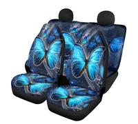 Howilath Blue Butterfly Pattern 4pcs Car Seat Covers Full Set,Breathable Front Rear Back Bench Covers Car Accessories for Women Girls
