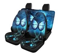 Howilath Blue Galaxy Butterfly Printed Car Seat Covers Full Set Universal Fit Front & Back Seats Cover, Comfortable Breathable Fabric Cushion