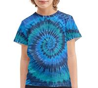 Howilath Blue Tie Dye T-Shirt Blue Spiral Tie Dye Print, Short Sleeves Stylish T-Shirt Daily Summer Tees Tops Outdoor Indoor, Age 5-6