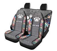 Howilath Boho Floral & Dog Paw Printed 4 Pieces Car Seat Covers Full Set Front Seat and Split Backrest Bench Covers Universal Fit for Most Cars Trucks Suvs
