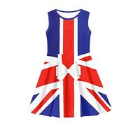 Howilath British Flag Bow Tie Swing Dress Sleeveless Twirly A-Line Sundress UK Flag Butterfly Tank Sleeves Soft Skirt,Age 7-8
