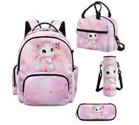 Howilath Butterfly Dragon Girls Backpack Set 4 Piece, 17 Inch Flower School Backpack with Insulated Lunch Bag, Elementary Bookbag Ages 6-12