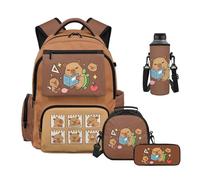 Howilath Capybara Girls Backpack with Lunch Box Pencil Case Water Bottle Sleeve Set School Backpack for Girls Large Bagpack for Elementary Middle School 4th 5th 6th Grade Back to School