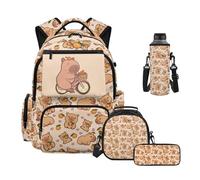 Howilath Capybara Kids Backpacks for Girls with Lunch Bag Pencil Case Water Bottle Sleeve Set Elementary Middle School Backpacks for Girls Large School Backpack for 4th 5th 6th Grade