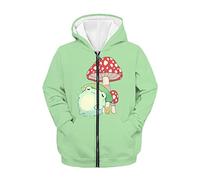 Howilath Cartoon Mushroom Frog Green Designer Kids Unisex Hooded Sweatshirts with Pocket Pullover Zipped Hooded Jumpers -M