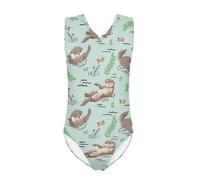 Howilath Cartoon Otter Cute Swimsuits for Toddler Girls Age 5-6 One Pieces Sleeve High Cut Swimsuits for Summer Beachwear Bathing Suits
