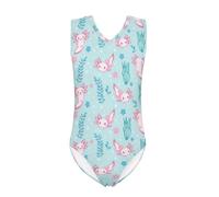 Howilath Cartoon Pink Axolotl Cute Print Girls Swimsuits One Piece Sleeveless Bathing Suits V-Neck Gymnastics Leotards for Girls Age 13-14