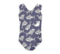Howilath Cartoon Shark Swimwear Gift for Girls Hot Spring Swimming Pool, Cartoon Shark Pattern, Navy Swimsuit Rush Guard Age 9-10