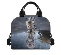 Howilath Cat Reflect Tiger Lunch Bag for Kids, Insulated Lunch Box Portable Lunch Cooler Bag for School with Adjustable Shoulder Strap Water Resistant Lunch Tote Bags