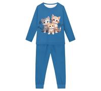 Howilath Cats 2 Pcs/Set Comfy Pajamas Music Long Sleeve Nightwear Kitten Musical Note Pyjamas Blue Sleepwear for Boys Girls-13-14
