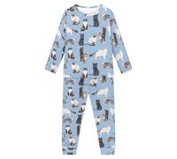 Howilath Cats Family Kids' Pajamas Suit Kitten 2 Pieces Nightwear Blue Pyjamas Long Sleeves Sleepwear for Youth Boys Girls-15-16