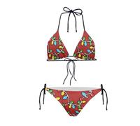 Howilath Christmas Bikini for Holiday Travel Swimming Costume Colorful Lights Xmas Red Swimwear 2 Pcs Set Thong Bathing Suit-M