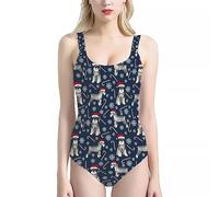 Howilath Christmas Bikini for Women Schnauzer Snowflake One Piece Tank Swimsuit Xmas Candy Cane Blue Tankini Comfy Swimwear-M
