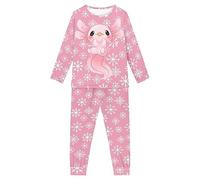 Howilath Christmas Kids' Pajamas Suit Snowflake Lounge Wear Axolotl Xmas Pink Sleepwear Long Sleeves Nightwear for Teen,age 9-10