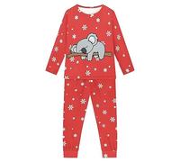 Howilath Christmas Nightwear for Girls Snowflake Sleepwear Long Sleeves Lounge Wear Koala Xmas Red Pajamas Suit for Boys,age 3-4