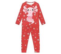 Howilath Christmas Nightwear for Kids Snowflake Sleepwear Long Sleeves Lounge Wear Axolotls Xmas Red Pajamas Suit,age 11-12